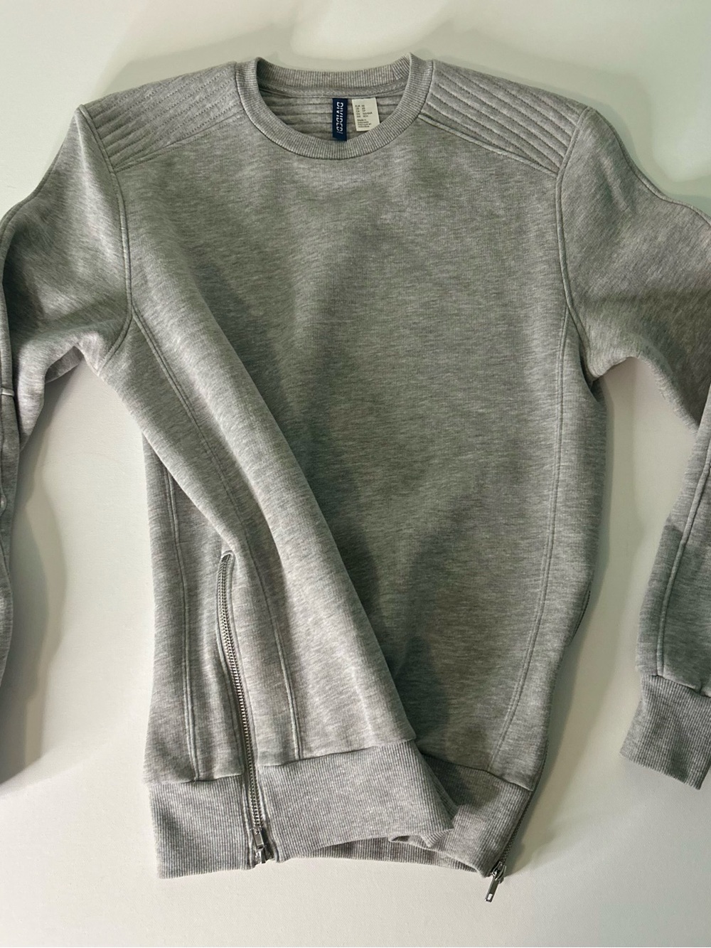 H&M Divided Light Gray Panel Detail Seam Crewneck Sweatshirt XS zipper details - Picture 6 of 10